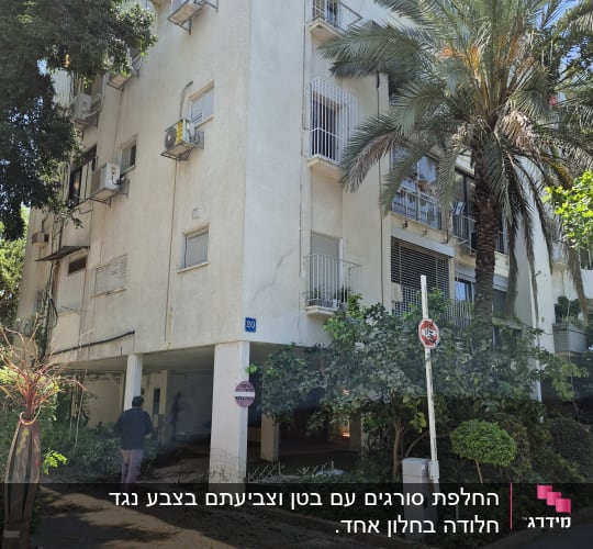 החלפת סורגים עם בטן וצביעתם בצבע נגד חלודה בחלון אחד.